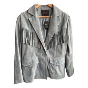 Maje Vizmir Fringe Trim Suede Jacket Size European 40